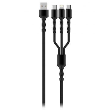   Colorway kabel za punjenje 3u1 Lightning+MicroUSB+USB-C/ 4A/ najlon/ 1,2 m/ sivi