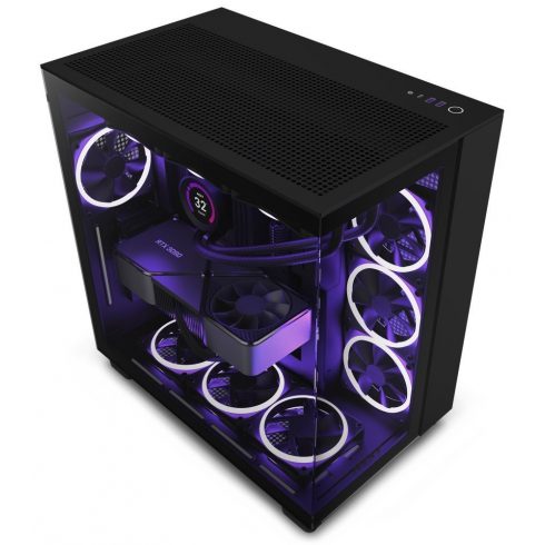 NZXT kućište H9 Flow dvokomorni ATX / 4x120 mm ventilator / do 10x ventilator / perforirani vrh / staklo bočne stranice, prednja / crna