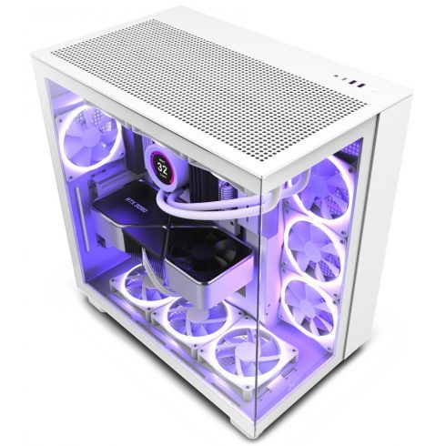 NZXT kućište H9 Flow dvokomorni ATX / 4x120 mm ventilator / do 10x ventilator / perforirani vrh / staklo bočne stranice, prednja / bijela