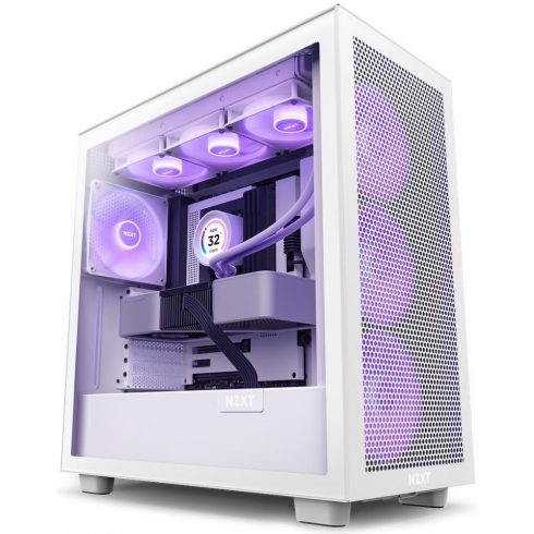 NZXT kućište H7 Flow RGB izdanje / ATX / 3x 140 mm ventilator / USB-C / 2x USB / staklena strana / mrežasta ploča / RGB / bijela