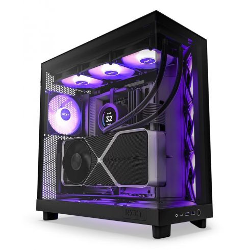 NZXT kućište H6 Flow RGB dvokomorno / MidT / 3x120mm RGB ventilator / 2xUSB 3.2 / USB-C / staklo / crno