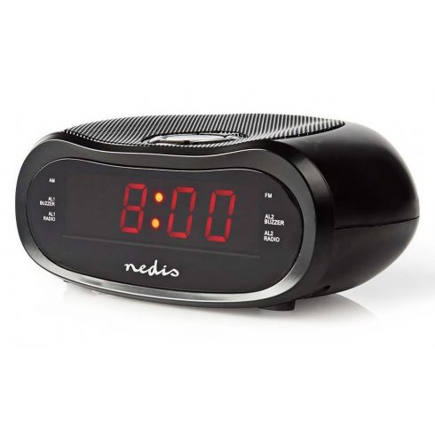 NEDIS digitalna budilica s radiom/ LED zaslon/ AM/ FM/ snooze funkcija/ sleep timer/ 2 alarma/ crna