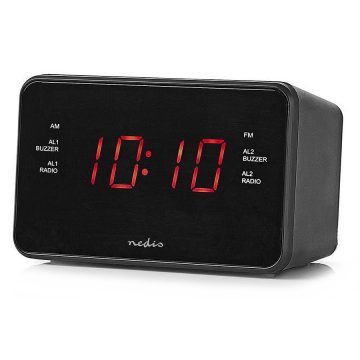   NEDIS digitalna budilica s radiom/ LED zaslon/ 3,5 mm jack/ AM/ FM/ snooze/ sleep timer/ 2 alarma/ crna