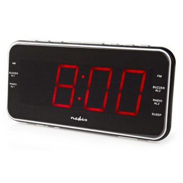   NEDIS digitalna budilica s radiom/ LED zaslon/ 3,5 mm jack/ AM/ FM/ snooze/ sleep timer/ 2 alarma/ crna