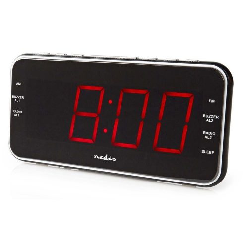 NEDIS digitalna budilica s radiom/ LED zaslon/ 3,5 mm jack/ AM/ FM/ snooze/ sleep timer/ 2 alarma/ crna