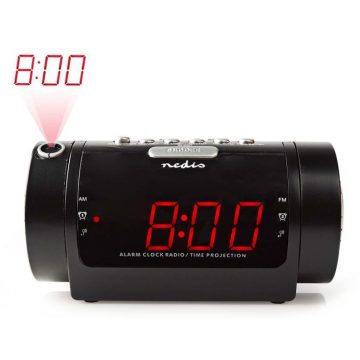   NEDIS digitalna budilica s radiom/ LED zaslon/ projekcija vremena/ AM/ FM/ snooze/ sleep timer/ 2 alarma/ crna