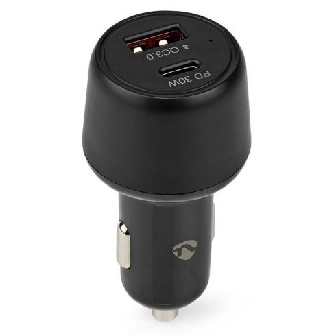 NEDIS auto punjač/ 48 W/ dva izlaza/ 12 - 24 V DC/ 3.0 A/ USB-A/ USB-C/ automatski odabir napona/ crni