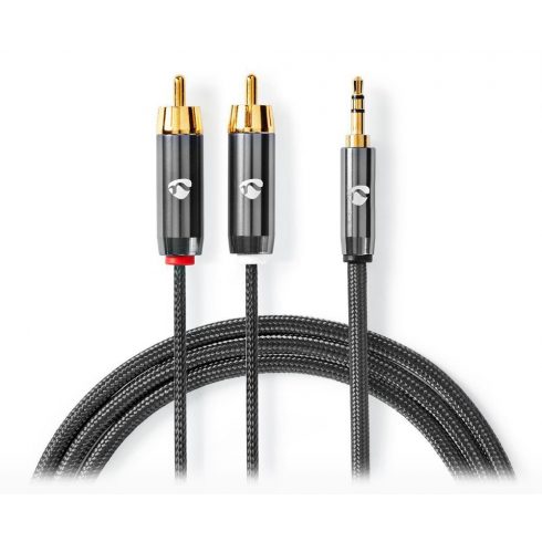 NEDIS PROFIGOLD stereo audio kabel/ 3,5 mm jack utikač - 2x RCA utikač/ pamuk/ sivi/ BOX/ 1m