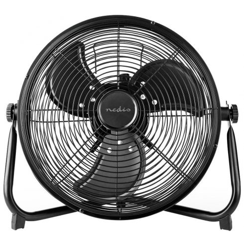 NEDIS podni ventilator/ promjer 30 cm/ snaga 43 W/ kontinuirana brzina/ nagibni/ punjivi/ USB-A/ metalni/ crni