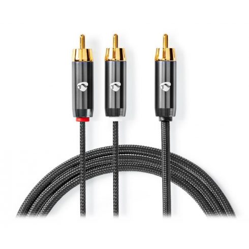 NEDIS PROFIGOLD audio kabel za subwoofer/ RCA utikač - 2x RCA utikač/ pamuk/ sivi/ BOX/ 3m