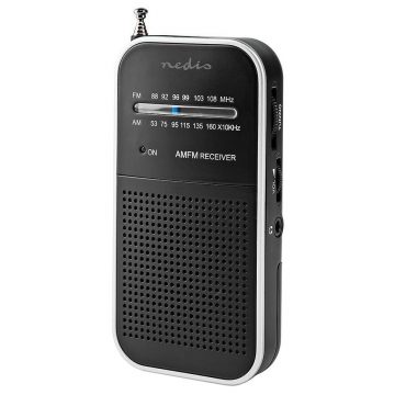   NEDIS prijenosni radio/ AM/ FM/ na baterije/ analogni/ 1,5 W/ izlaz za slušalice/ aluminij/ crni