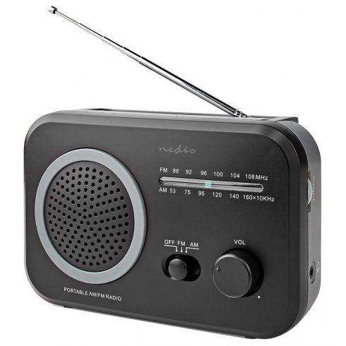 NEDIS prijenosni radio/ AM/ FM/ na baterije/ na struju/ analogni/ 1,8 W/ izlaz za slušalice/ crno-sivo