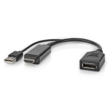   NEDIS adapterski kabel DisplayPort - HDMI/ DisplayPort utikač - HDMI utičnica/ USB napajanje/ 20cm/ crni