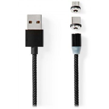   NEDIS USB 2.0 kabel/ USB-A utikač - USB micro-B utikač/USB-C utikač/ magnetni konektori/ crni/ blister/ 2 m