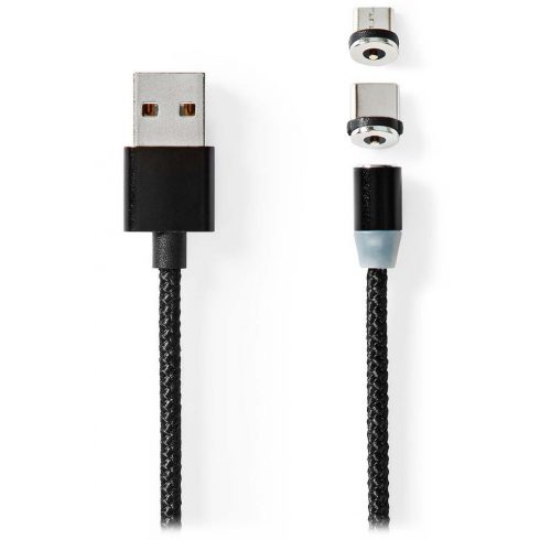 NEDIS USB 2.0 kabel/ USB-A utikač - USB micro-B utikač/USB-C utikač/ magnetni konektori/ crni/ blister/ 2 m