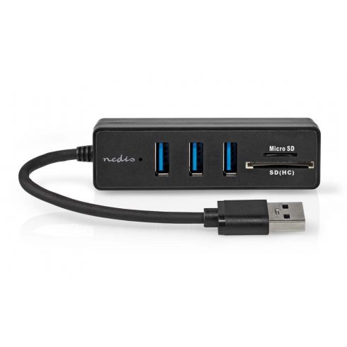 NEDIS USB hub/ utikač USB-A utikač/ 3x USB-A utičnica/ 5 portova/ USB 3.2 Gen 1/ 5 Gbps/ SD & MicroSD/ crni/ blister