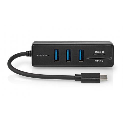 NEDIS USB hub/ utikač USB-C utikač/ 3x USB-A utičnica/ 5 portova/ USB 3.2 Gen 1/ 5 Gbps/ SD & MicroSD/ crni/ blister