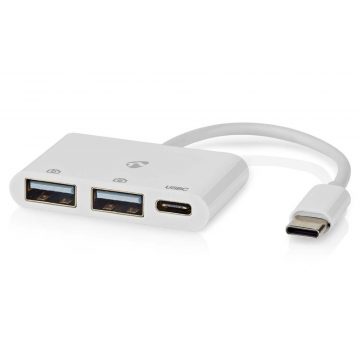   NEDIS USB hub/ 1x USB-C utikač/ 1x USB-C utičnica/ 2x USB-A utičnica/ 3 porta/ USB napajanje/ bijelo/ blister