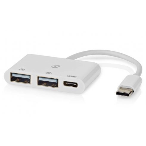 NEDIS USB hub/ 1x USB-C utikač/ 1x USB-C utičnica/ 2x USB-A utičnica/ 3 porta/ USB napajanje/ bijelo/ blister