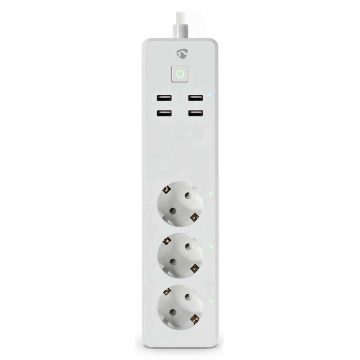   NEDIS Wi-Fi pametni produžni kabel/ 3x F-utičnica/ 16A/ 4x USB/ 1.8m/ Android/ iOS/ Nedis® SmartLife/ bijeli