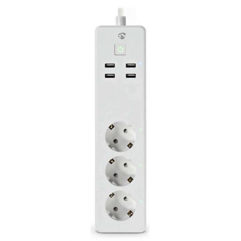 NEDIS Wi-Fi pametni produžni kabel/ 3x F-utičnica/ 16A/ 4x USB/ 1.8m/ Android/ iOS/ Nedis® SmartLife/ bijeli