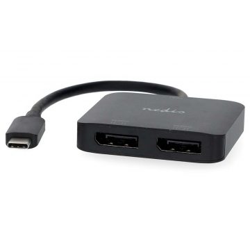   NEDIS kabelski adapter USB-C/USB 3.2 Gen 1/ USB-C utikač - 2x Displayport utičnica/ okrugli/ crni/ BOX/ 20cm