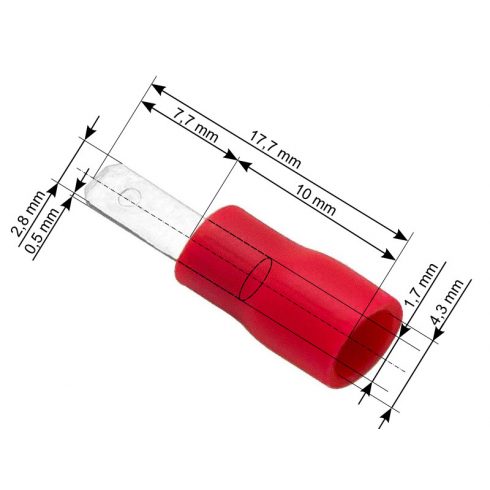 43-028# Izolirani plosnati utikač 2,8/0,5 crveni