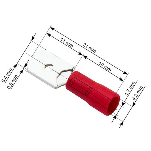 43-032# Izolirani plosnati utikač 6,3/0,8 crveni