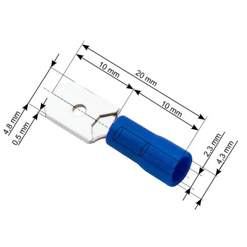 43-033# Izolirani plosnati utikač 4,8/0,5 plavi
