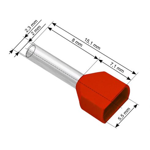 43-085# Izolirana konektorska čahura 2x1.0/8 crvena