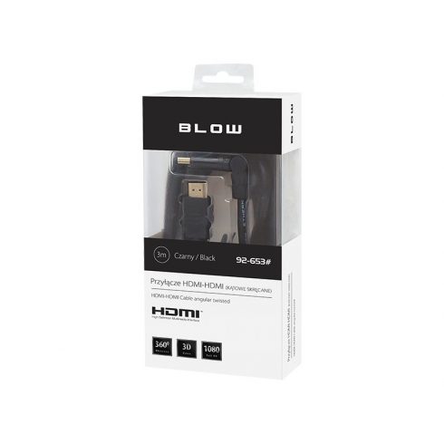 92-653# HDMI-HDMI crni konektor, kutni, 3 m, upleten