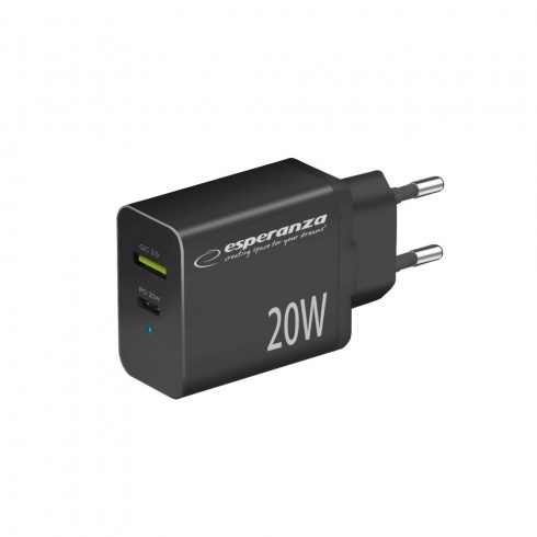 EZC105K Esperanza zidni punjač 20w usb-c pd 20w / usb-a qc 3.0 18w crni