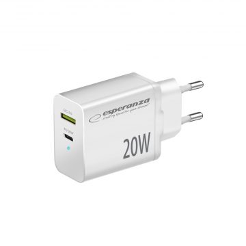   EZC105W Esperanza zidni punjač 20w usb-c pd 20w / usb-a qc 3.0 18w bijeli