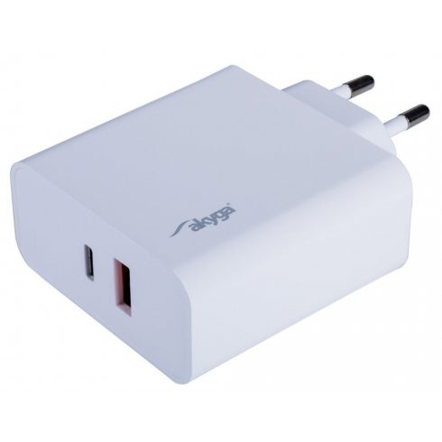 TRX Akyga AK-CH-15 USB punjač 220V/ 5-20V/ 65W/ USB-C + USB-A/ PD 3.0/ QC 3.0/ AFC/ FCP/ Apple 2.4A/ PPS/ bijeli