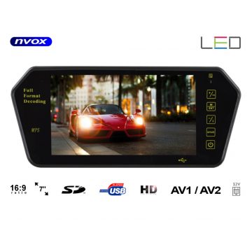   LCD monitor za vožnju unatrag u automobilu 7 inča u retrovizoru USB SD AV 12V... (NVOX NW701MP5)