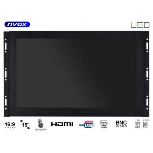 Monitor osjetljiv na dodir s otvorenim okvirom LED 15 inča vga hdmi bnc usb 12v 230v