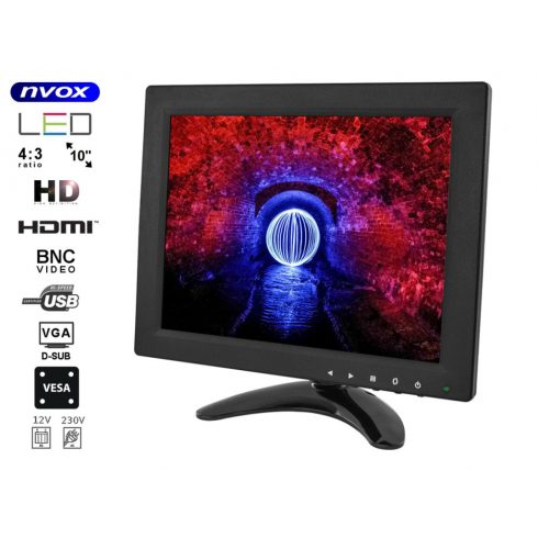 LCD monitor 10 inča LED VGA HDMI AV USB BNC 12V 230V... (NVOX PC105VHB)