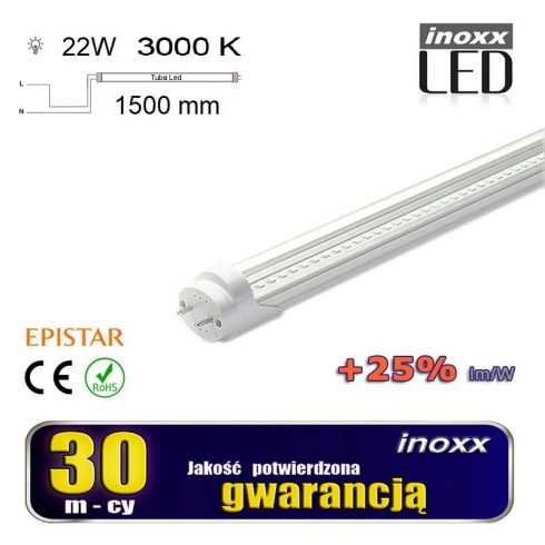 LED fluorescentna cijev 150cm 22w T8 3000K G13 topla prozirna jednostrana