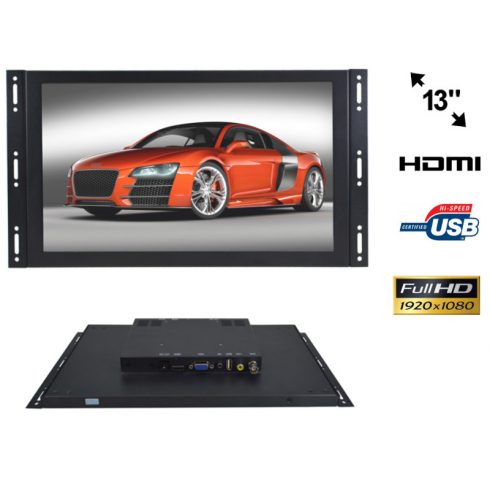 Monitor open frame ips led 13 inča full hd vga hdmi usb av 12v 230v