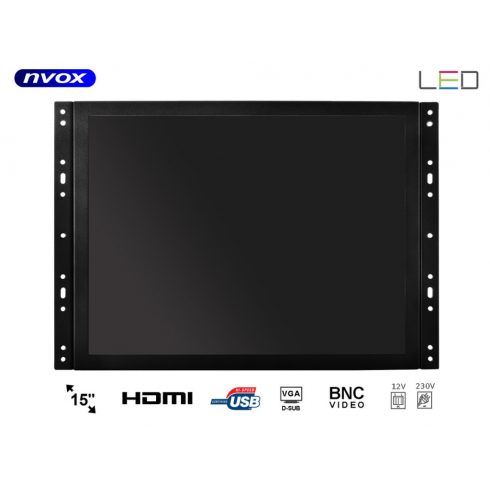 LCD monitor otvorenog okvira 15 inča LED VGA HDMI DVI 12V 230V... (NVOX OP1500VH)