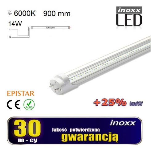 LED fluorescentna cijev 90cm 14w T8 6000K G13 hladno prozirna jednostrana