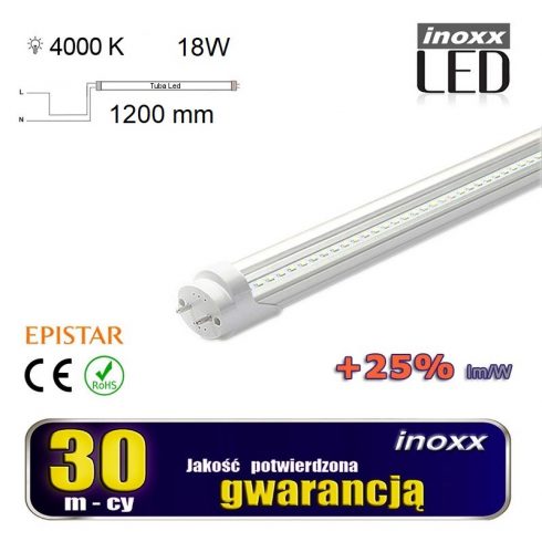 LED fluorescentna cijev 120cm 18w T8 4000K G13 neutralna prozirna jednostrana