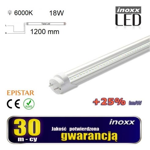 LED fluorescentna cijev 120cm 18w T8 6000K G13 hladno prozirna jednostrana