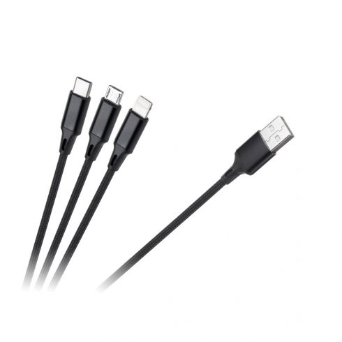 USB kabel 3u1 microUSB, USB Type C, Lightning 100 cm