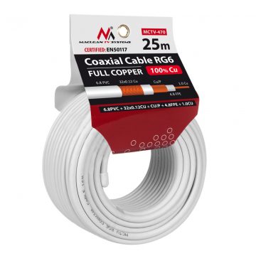   Maclean koaksijalni kabel, satelitski antenski kabel, RG6 1.02CU+4.8FPE+CU/P+32*0.12CU+6.8PVC, 25M, MCTV-470