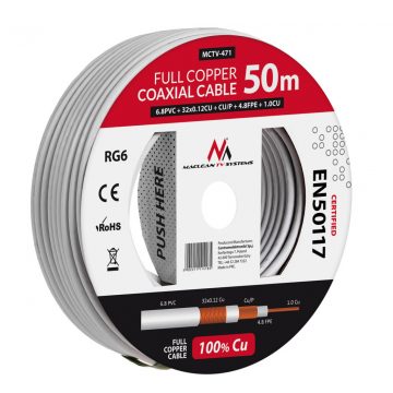   Maclean koaksijalni kabel, satelitski antenski kabel, RG6 1.02CU+4.8FPE+CU/P+32*0.12CU+6.8PVC, 50M, MCTV-471