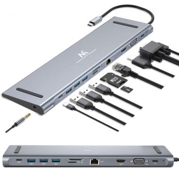   HUB adapter Maclean USB docking station, Type-C - HDMI / USB 3.0 / USB-C / VGA/ RJ-45, aluminijsko kućište, MCTV-850