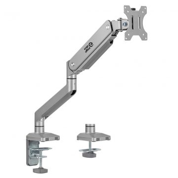   Aluminijski stalak za monitor s plinskom oprugom Ergo Office, dupla ruka, Vesa 75x75/100x100, 17"-32" 10 kg srebro, ER-447