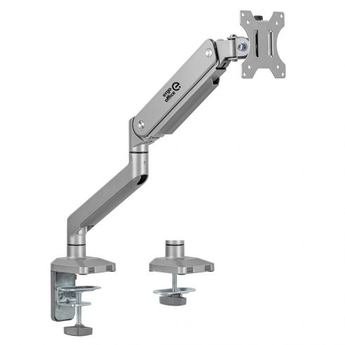 Aluminijski stalak za monitor s plinskom oprugom Ergo Office, dupla ruka, Vesa 75x75/100x100, 17"-32" 10 kg srebro, ER-447