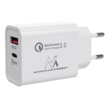   20W Maclean zidni punjač PD napajanje Qualcomm Quick Charge QC 3.0 5V3A/9V2.22A/12V1.67A Bijeli MCE485W